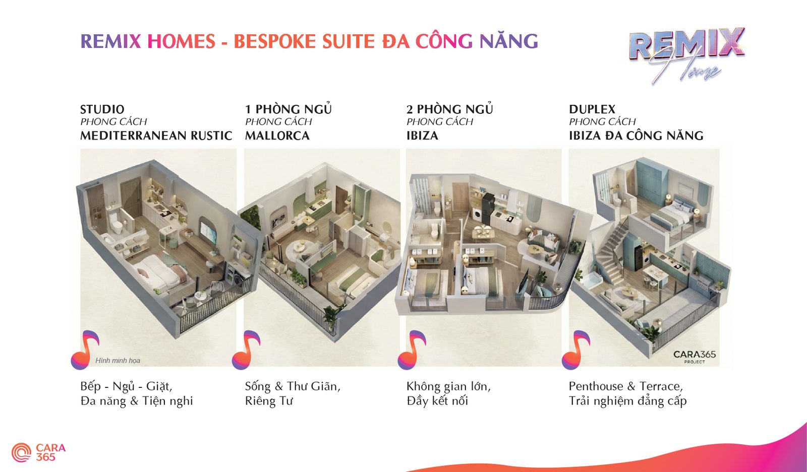 Cara365 Remix Home — 4 phong cách thiết kế Studio, 1PN, 2PN, Duplex
