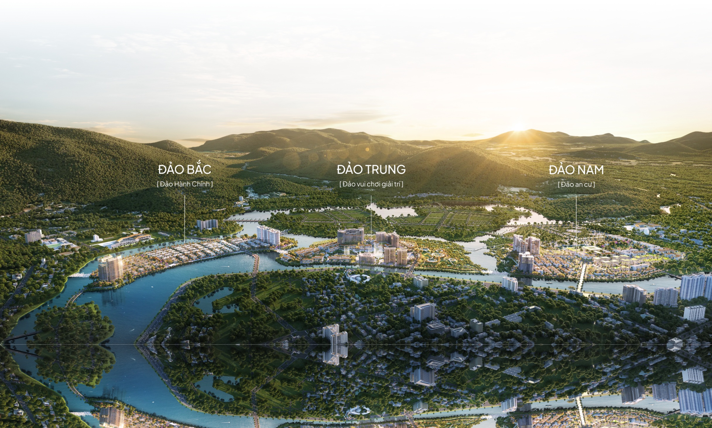 Phối cảnh 3 đảo Charmora City Nha Trang — Đảo Bắc, Đảo Trung, Đảo Nam