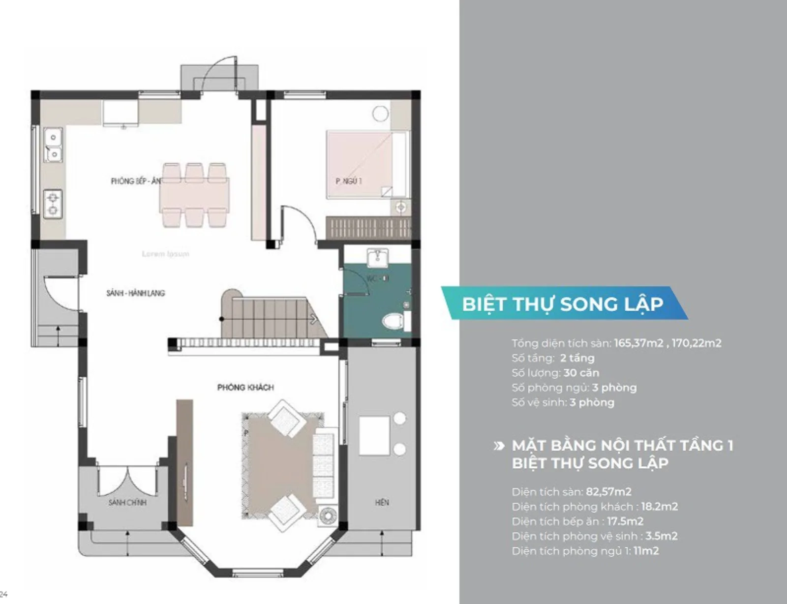 Biệt thự song lập MHDI Cam Ranh — phòng khách