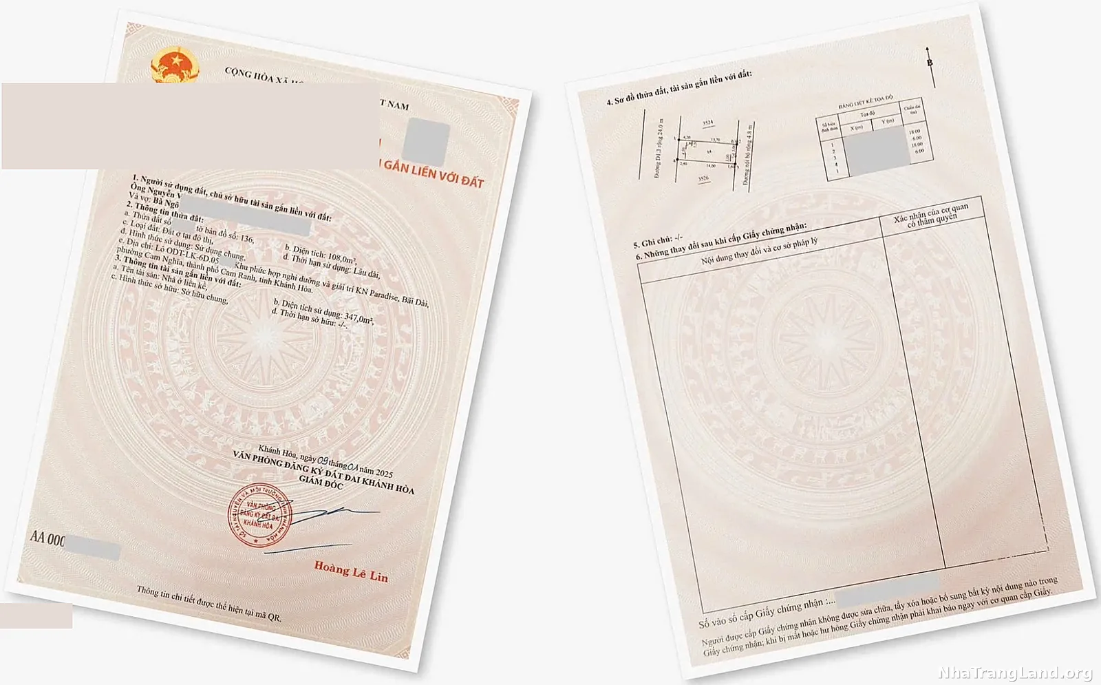Sổ hồng Para Sol 2 trang đầy đủ